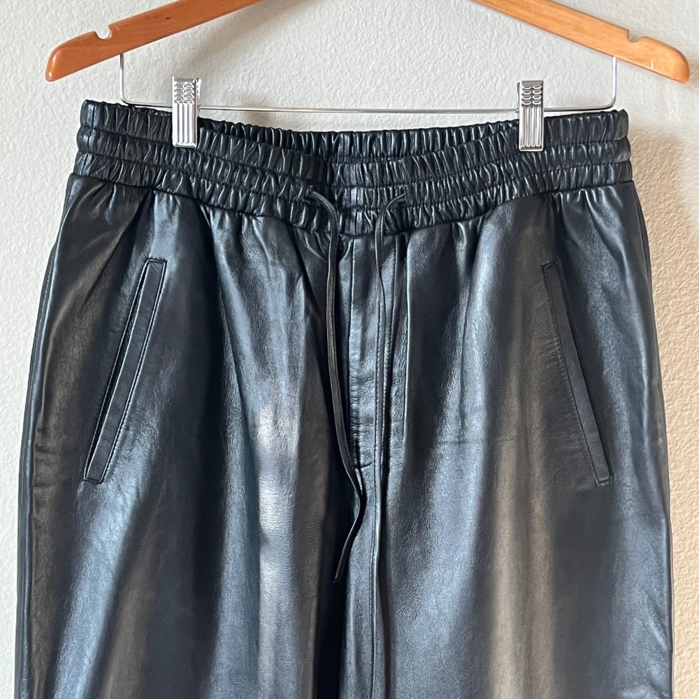 Antonio Melani Genuine Leather Jogger Pants Black Drawstring Waist Womens 12 - Picture 2 of 8